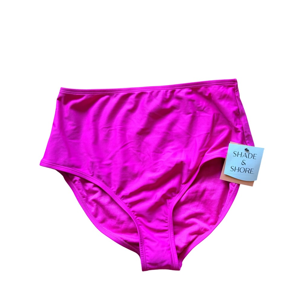 Shade & Shore Pink Fuschia High Waist Bikini Swim Bottoms Womens Medium NEW NWT